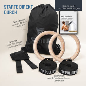 Turnringe aus Holz inkl. Beutel, Gurten und Türanker
