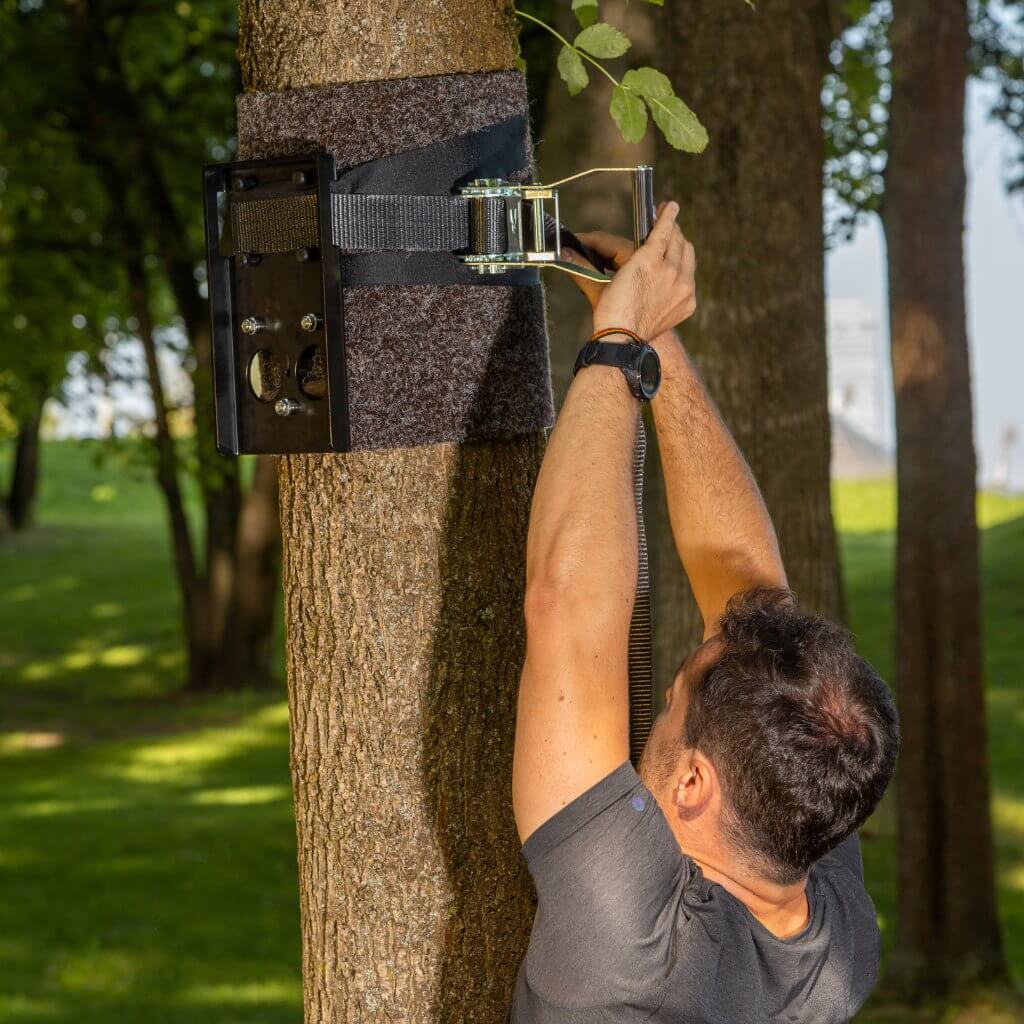 Schutzmatte und Spanngurt für Befestigung an Baum/Pfosten