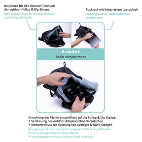 Sportrucksack 35L für Zubehör und Pullup & Dip Stange