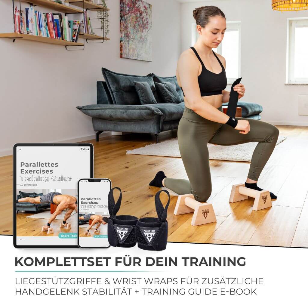 Holz Liegestützgriffe inkl. Wrist Wraps